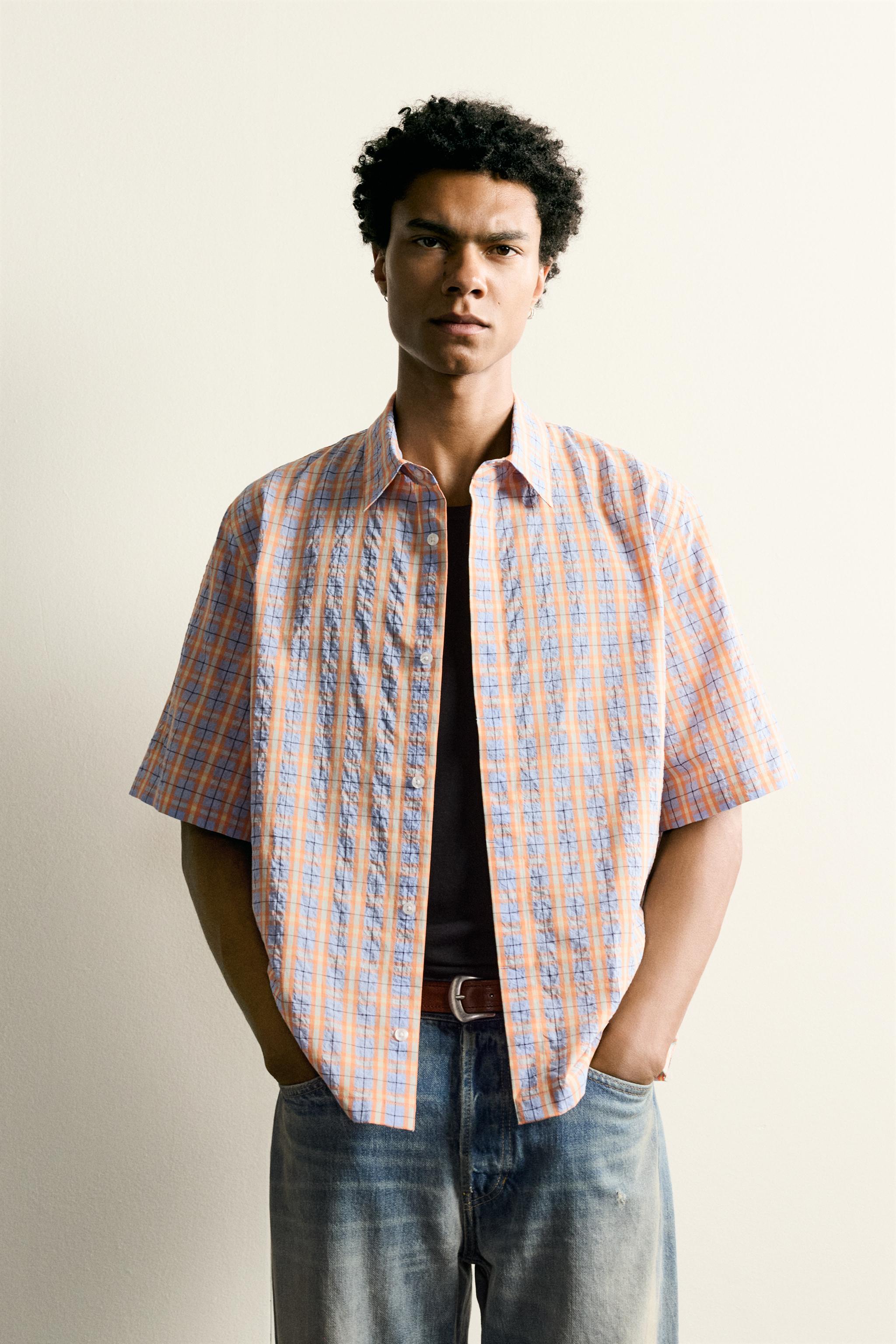 TEXTURED PLAID RELAXED FIT SHIRT
